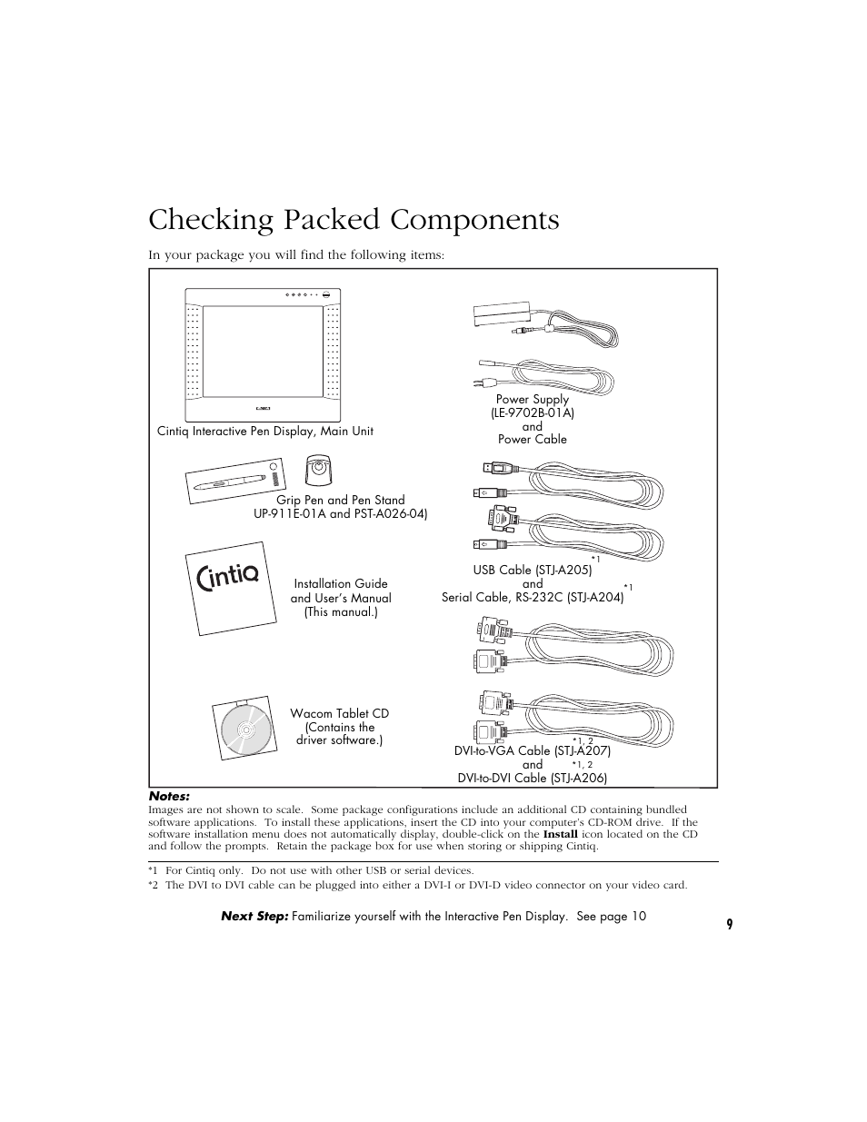 Checking packed components | Wacom CINTIQ 15X User Manual | Page 11 / 49