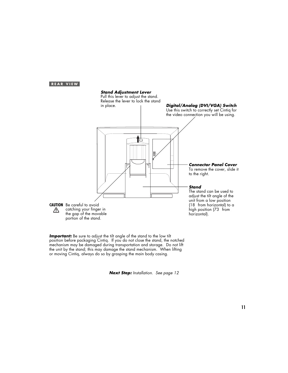 Rear view | Wacom CINTIQ 15X User Manual | Page 13 / 49