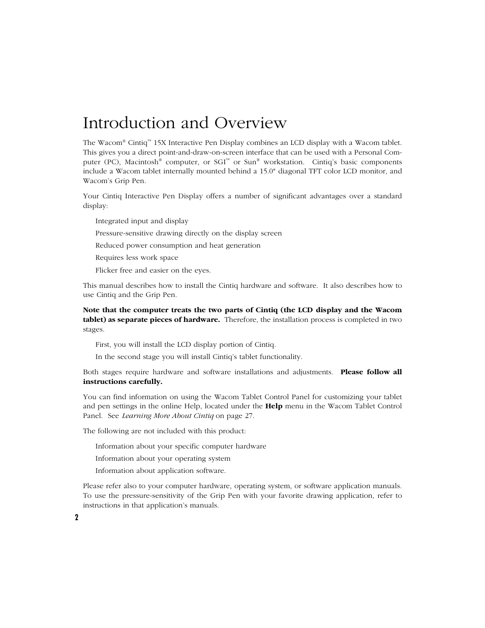 Introduction and overview | Wacom CINTIQ 15X User Manual | Page 4 / 49
