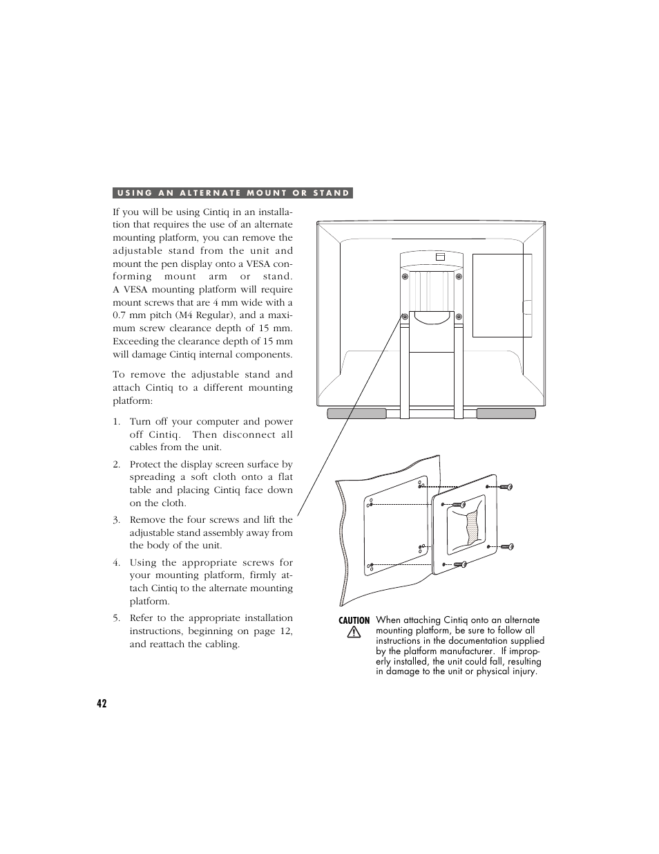 Using an alternate mount or stand | Wacom CINTIQ 15X User Manual | Page 44 / 49