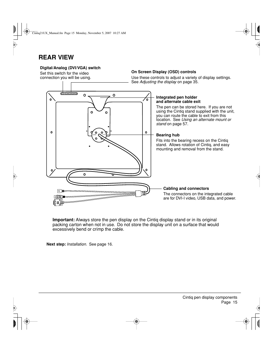 Rear view | Wacom DTZ-2100D User Manual | Page 17 / 76