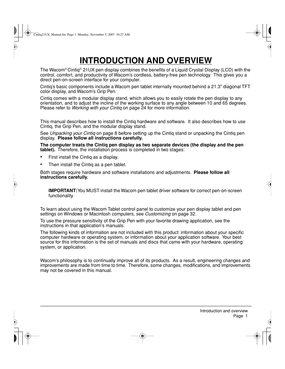 Introduction and overview | Wacom DTZ-2100D User Manual | Page 3 / 76