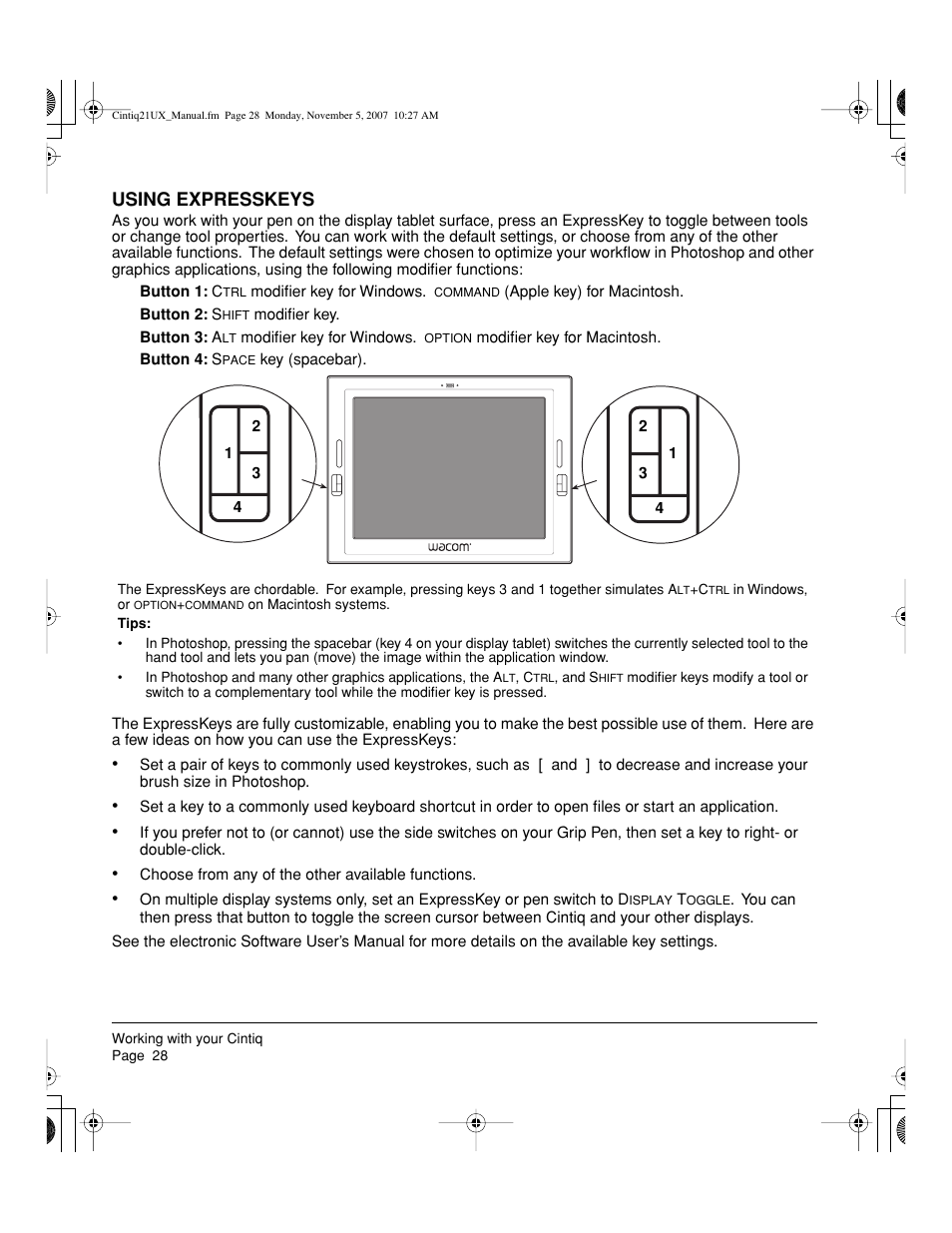 Using expresskeys | Wacom DTZ-2100D User Manual | Page 30 / 76