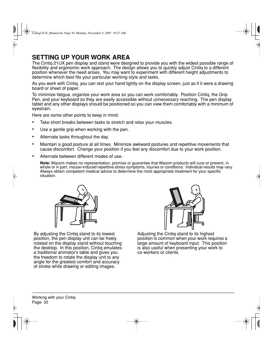 Setting up your work area | Wacom DTZ-2100D User Manual | Page 32 / 76