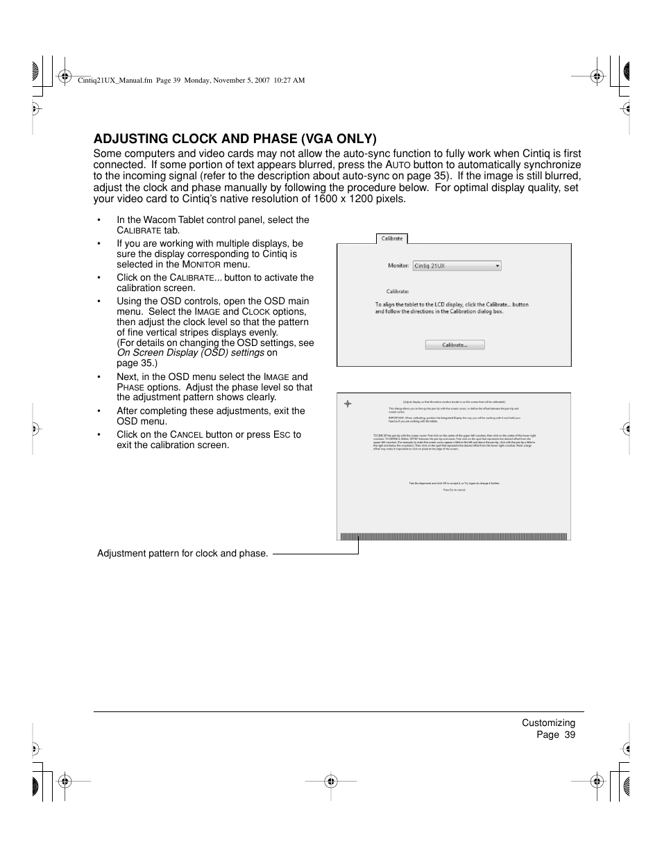 Adjusting clock and phase (vga only) | Wacom DTZ-2100D User Manual | Page 41 / 76