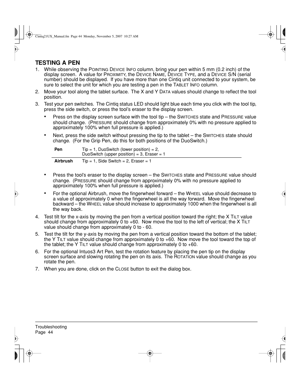 Testing a pen | Wacom DTZ-2100D User Manual | Page 46 / 76