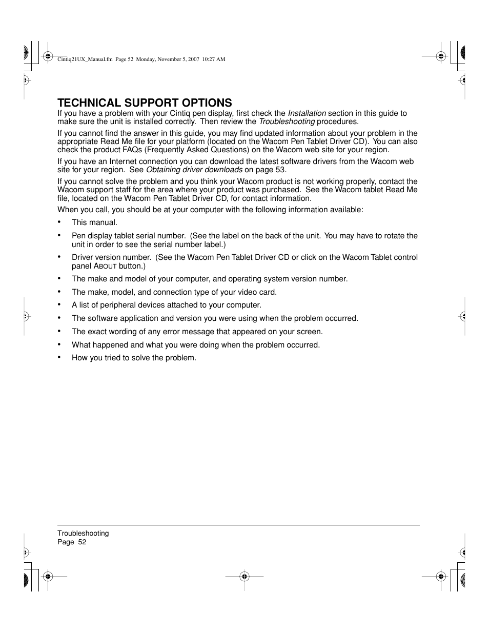 Technical support options | Wacom DTZ-2100D User Manual | Page 54 / 76
