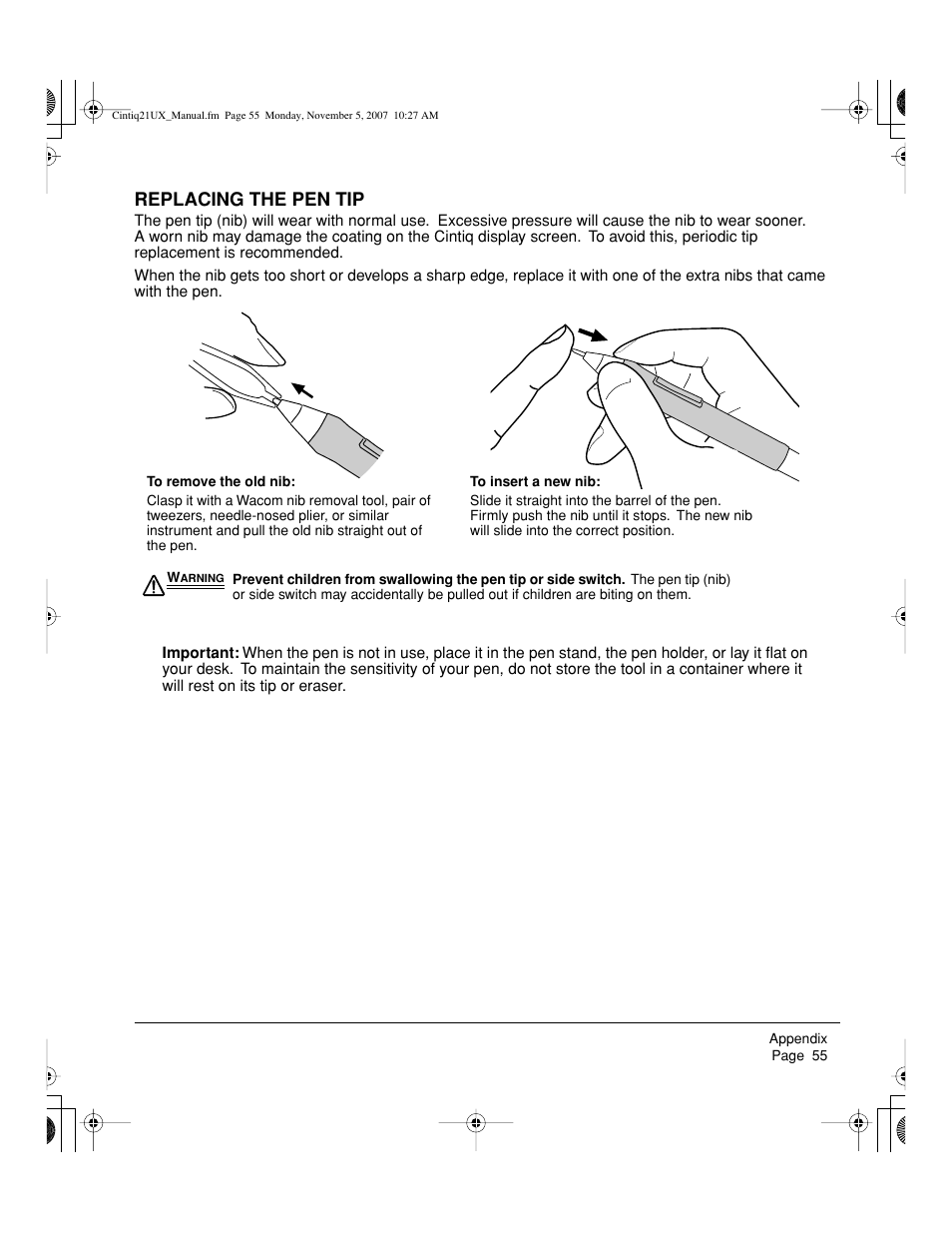 Replacing the pen tip | Wacom DTZ-2100D User Manual | Page 57 / 76