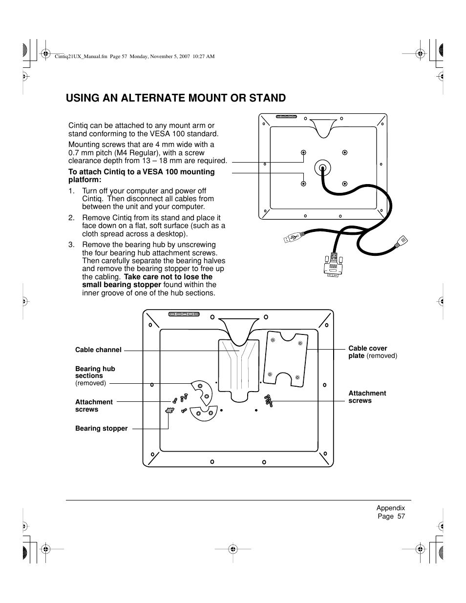 Using an alternate mount or stand | Wacom DTZ-2100D User Manual | Page 59 / 76