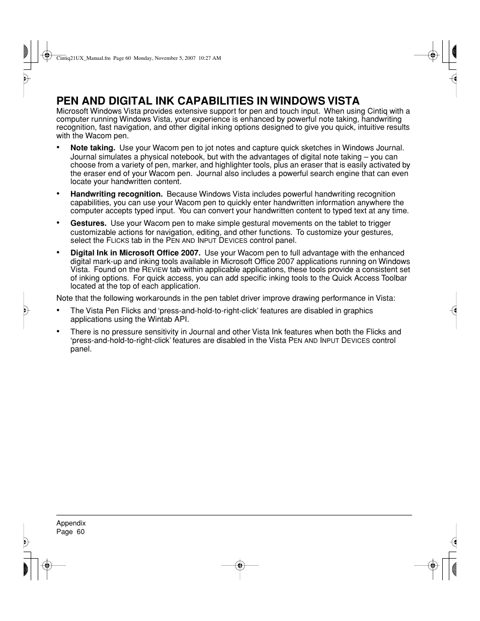 Pen and digital ink capabilities in windows vista | Wacom DTZ-2100D User Manual | Page 62 / 76