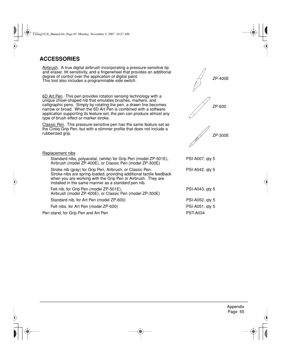 Accessories | Wacom DTZ-2100D User Manual | Page 67 / 76