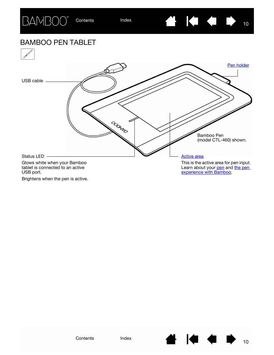 Bamboo pen tablet, Bamboo pen (ctl-460), Bamboo pen | Wacom BAMBOO CTL-460 User Manual | Page 10 / 90