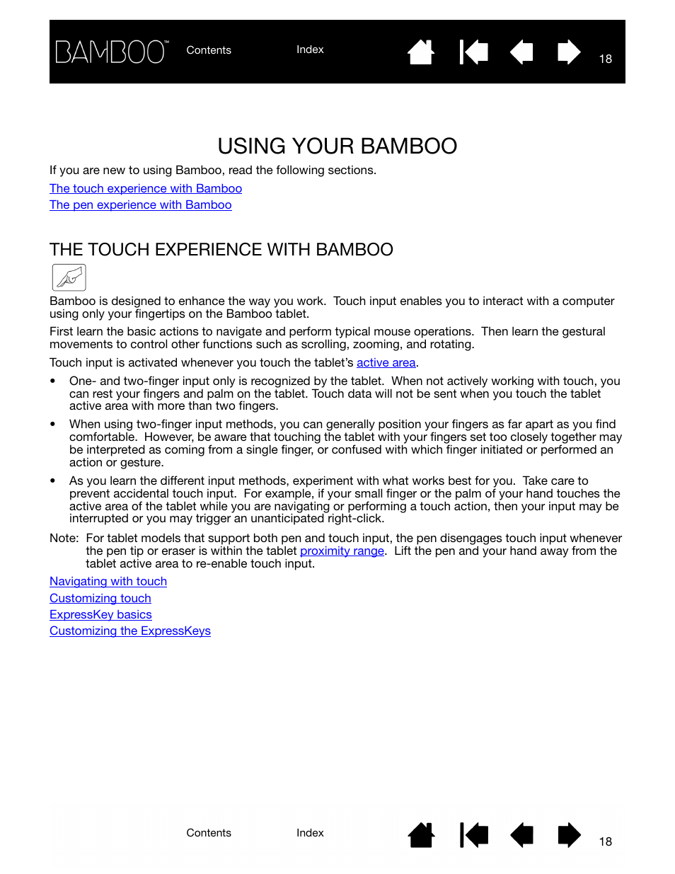 Using your bamboo, The touch experience with bamboo, Navigate with touch | Gives, The touch experience, With bamboo | Wacom BAMBOO CTL-460 User Manual | Page 18 / 90