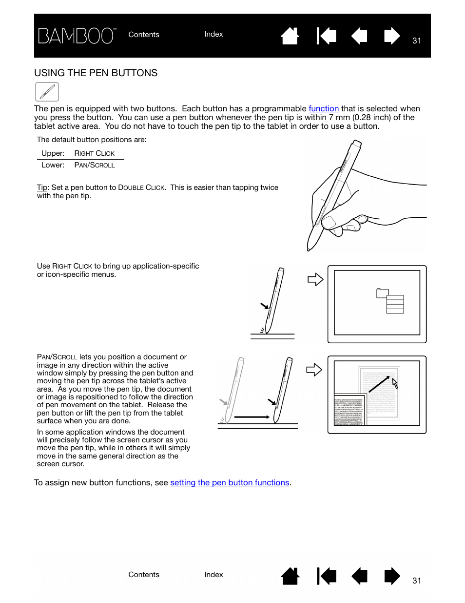 Using the pen buttons, Pen buttons | Wacom BAMBOO CTL-460 User Manual | Page 31 / 90