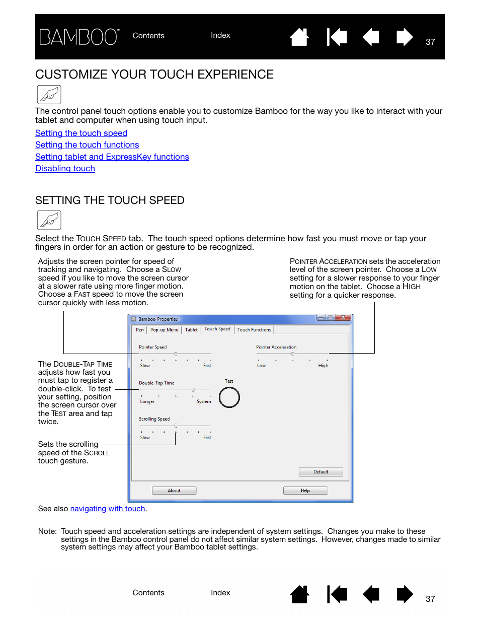 Customize your touch experience, Setting the touch speed, Customize touch | And a | Wacom BAMBOO CTL-460 User Manual | Page 37 / 90