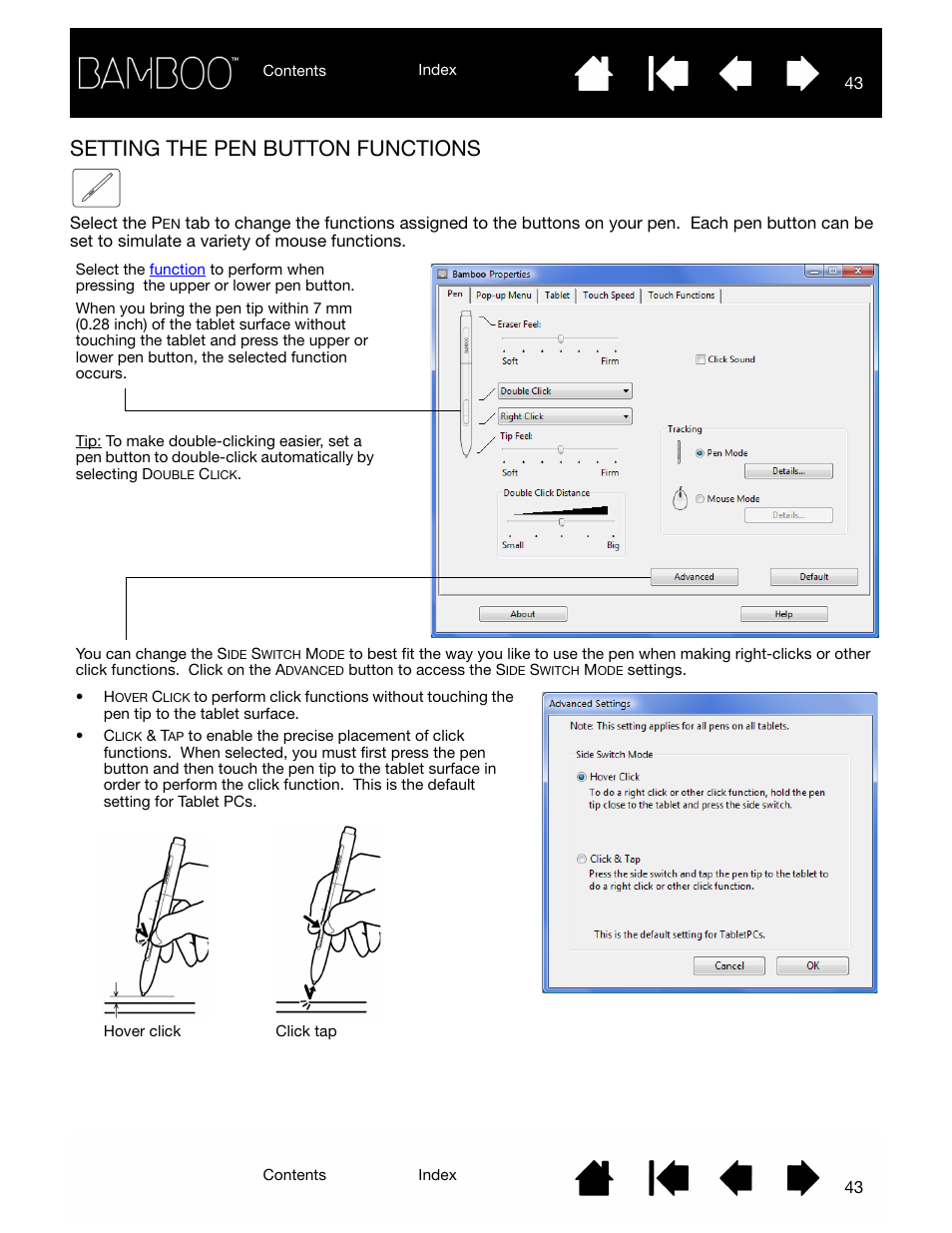 Setting the pen button functions | Wacom BAMBOO CTL-460 User Manual | Page 43 / 90