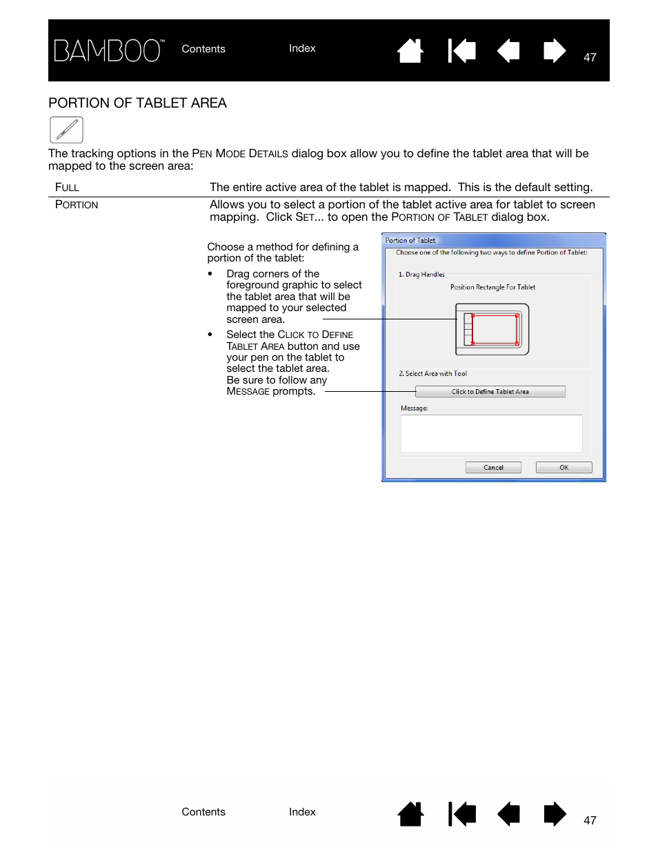 Portion of tablet area, Portion, Of tablet area | Wacom BAMBOO CTL-460 User Manual | Page 47 / 90