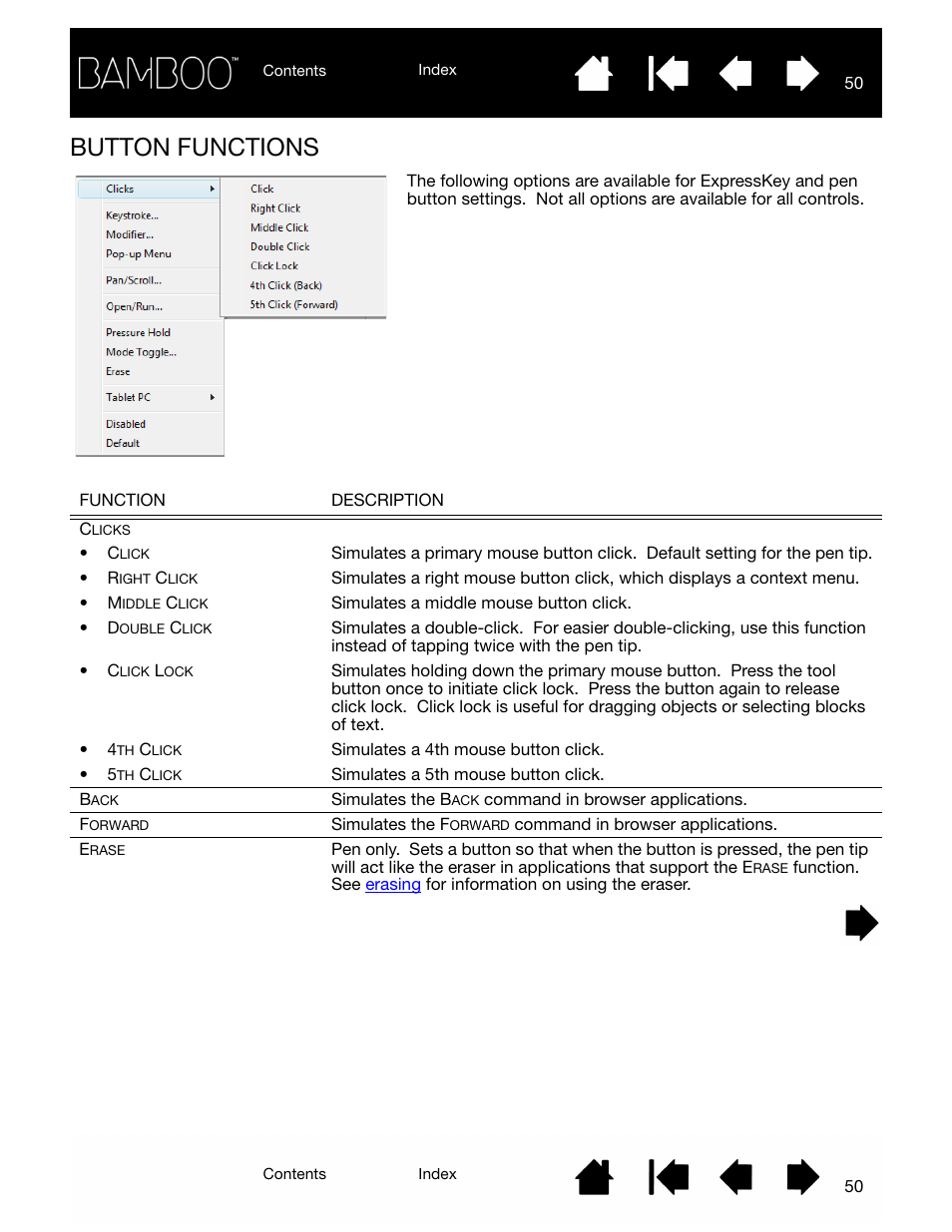 Button functions, Functions, Function | That will be perf, Button function | Wacom BAMBOO CTL-460 User Manual | Page 50 / 90