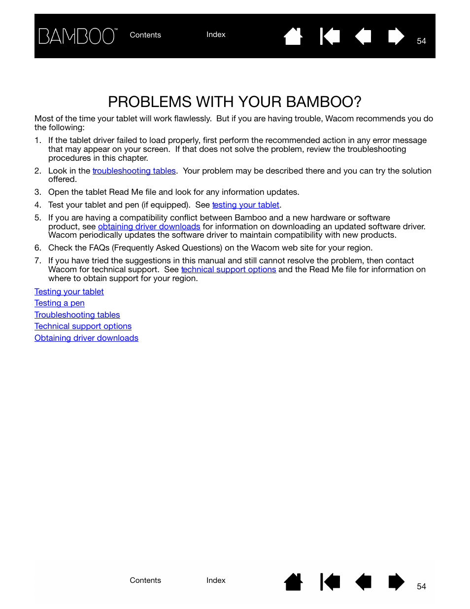 Problems with your bamboo, Troubleshooting, Then | Wacom BAMBOO CTL-460 User Manual | Page 54 / 90