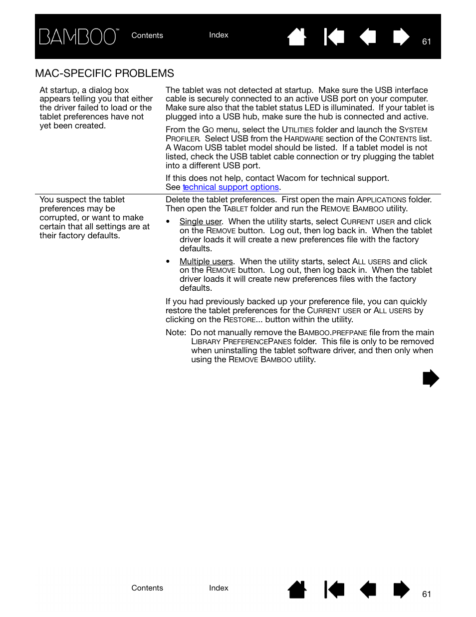 Mac-specific problems | Wacom BAMBOO CTL-460 User Manual | Page 61 / 90
