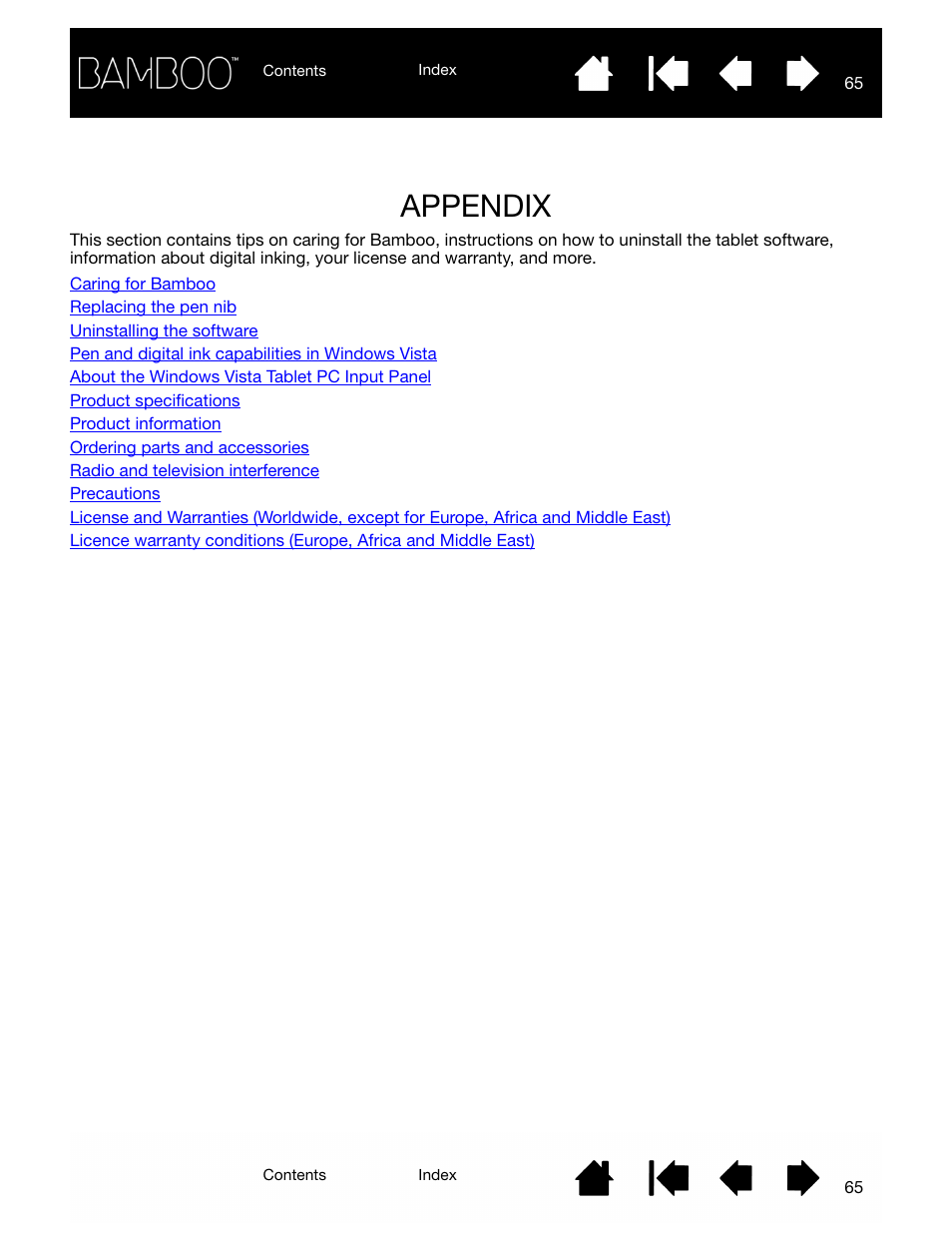 Appendix, Appendix 65, Include | Wacom BAMBOO CTL-460 User Manual | Page 65 / 90