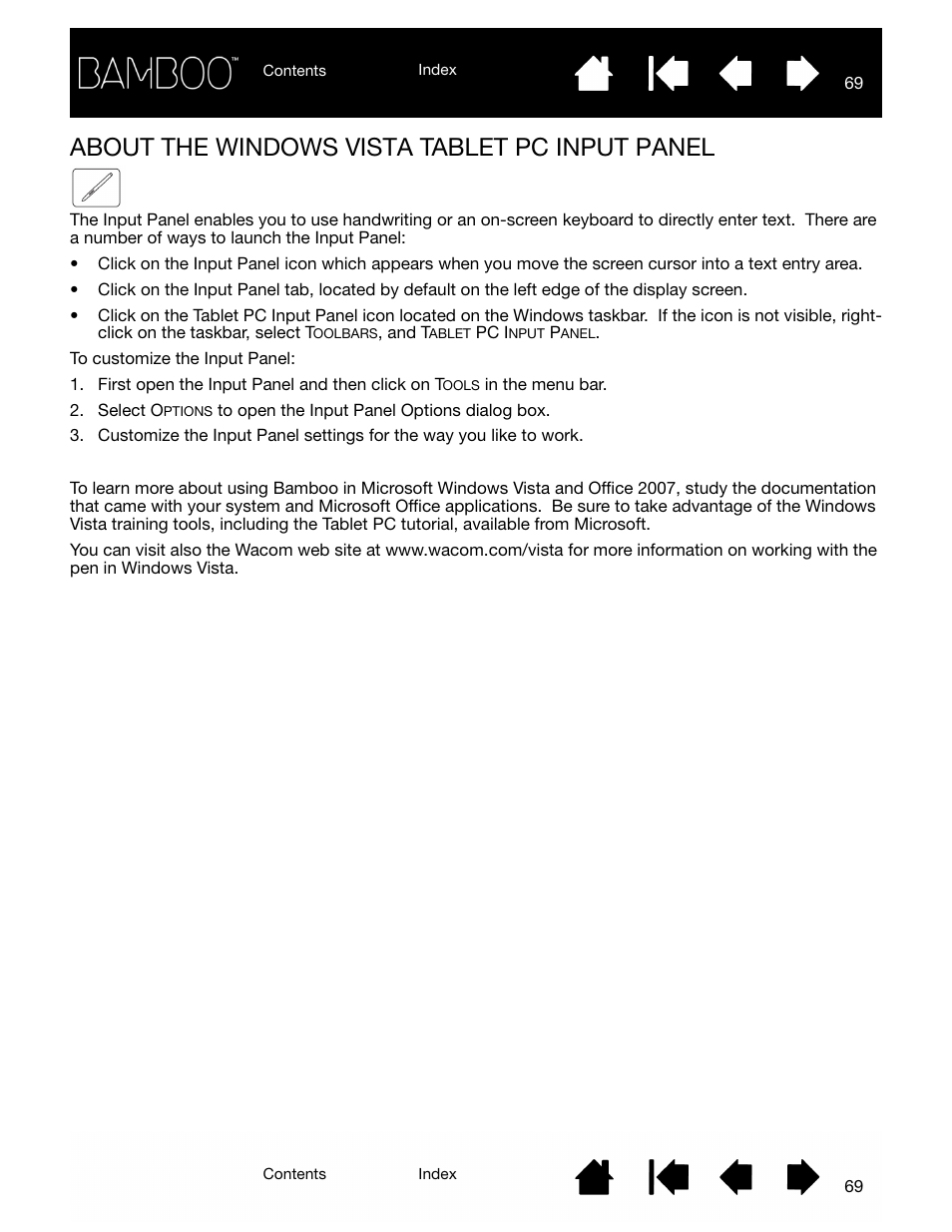 About the windows vista tablet pc input panel | Wacom BAMBOO CTL-460 User Manual | Page 69 / 90