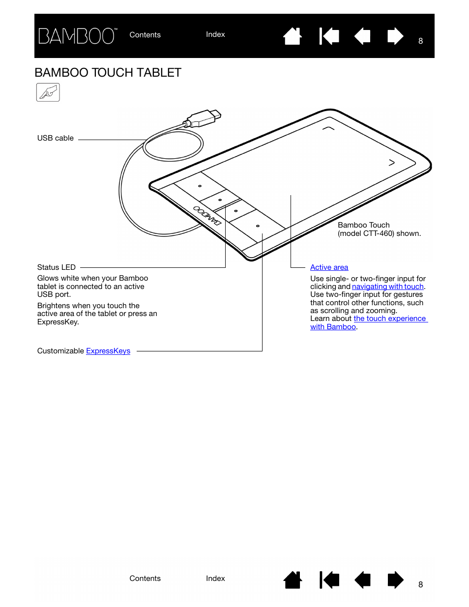 Bamboo touch tablet, Bamboo touch (ctt-460), Bamboo touch | Wacom BAMBOO CTL-460 User Manual | Page 8 / 90