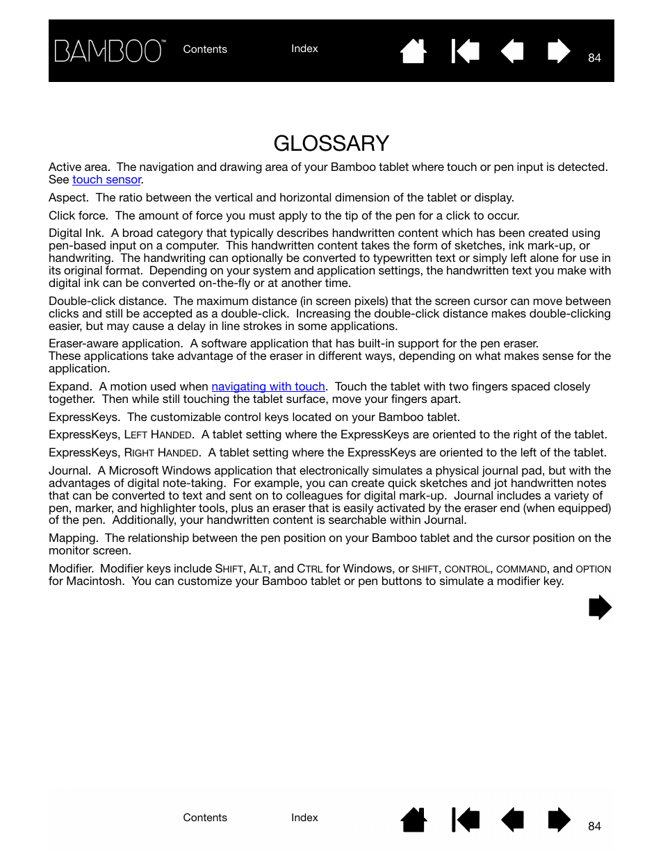 Glossary, Glossary 84 | Wacom BAMBOO CTL-460 User Manual | Page 84 / 90