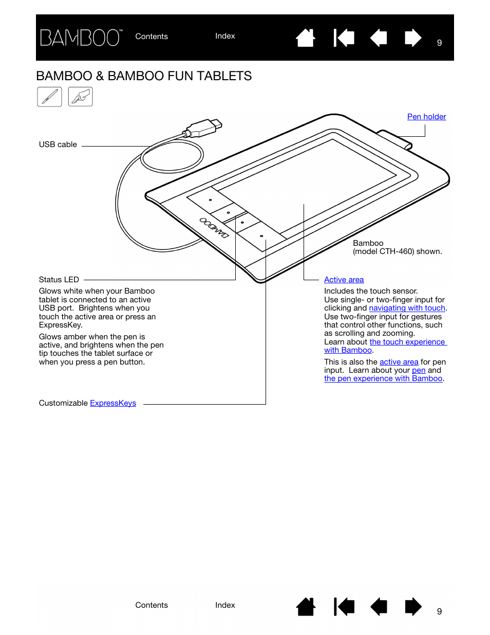 Bamboo & bamboo fun tablets, Bamboo & bamboo fun (cth-460, cth-461, cth-661), Bamboo | Bamboo fun small, Bamboo fun medium | Wacom BAMBOO CTL-460 User Manual | Page 9 / 90