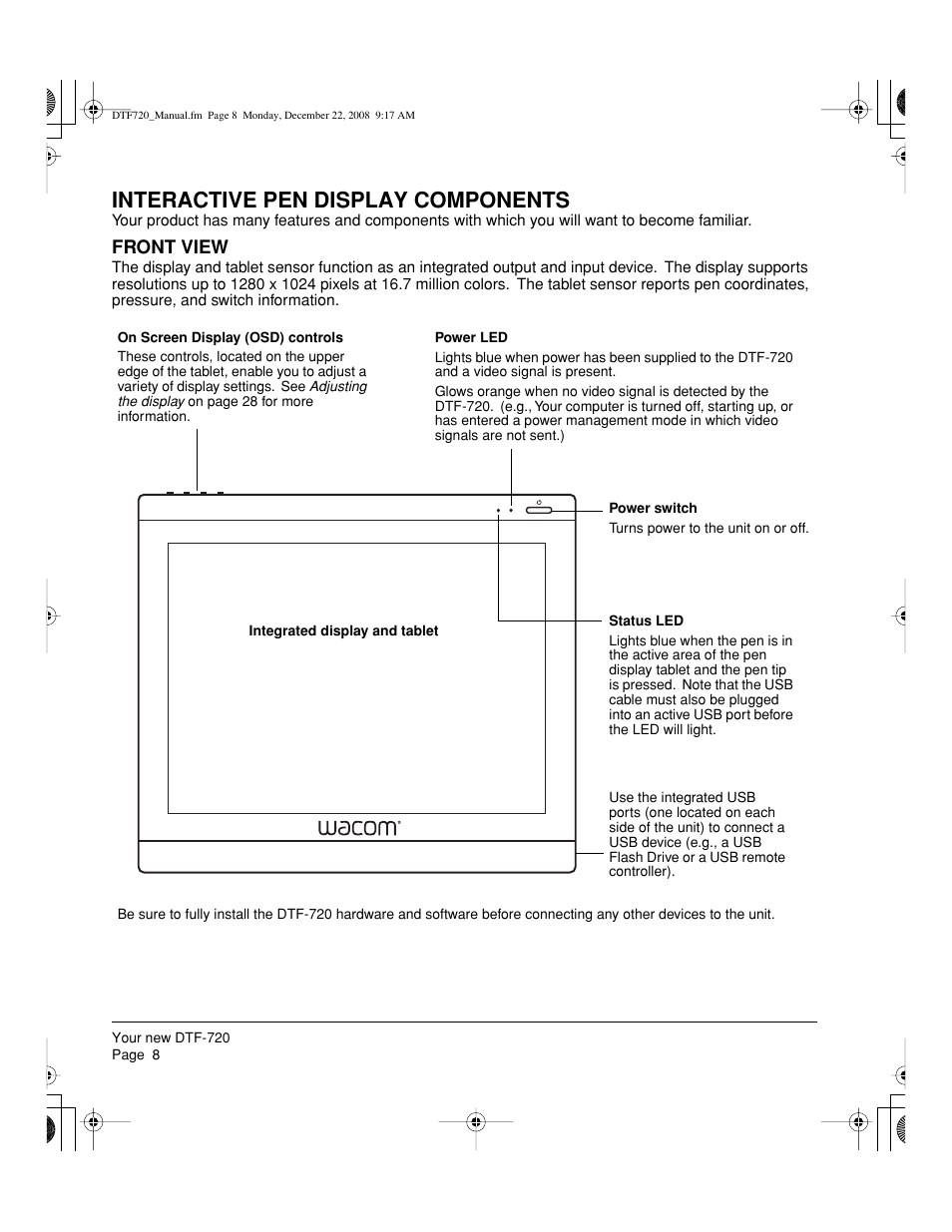 Interactive pen display components | Wacom DTF-720 User Manual | Page 10 / 60