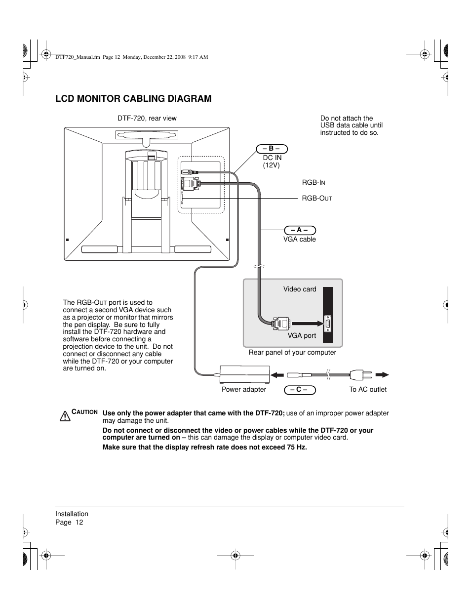 Lcd monitor cabling diagram | Wacom DTF-720 User Manual | Page 14 / 60