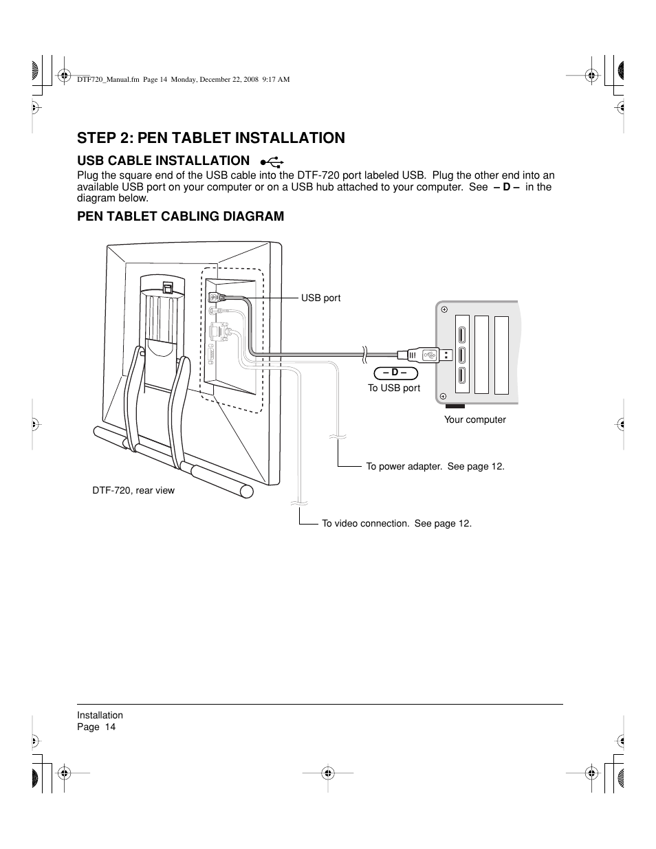 Step 2: pen tablet installation | Wacom DTF-720 User Manual | Page 16 / 60