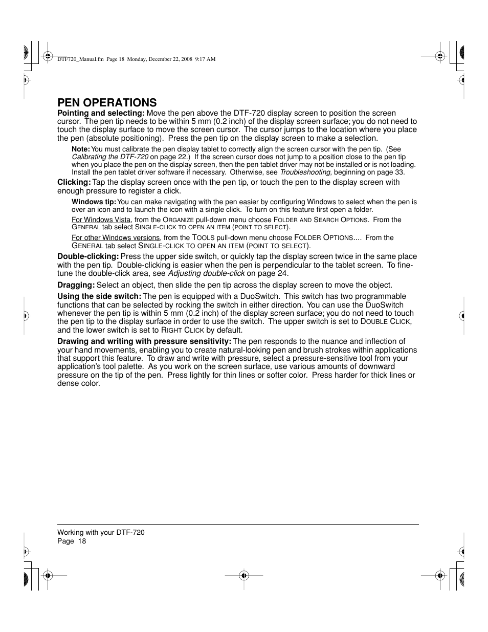 Pen operations | Wacom DTF-720 User Manual | Page 20 / 60