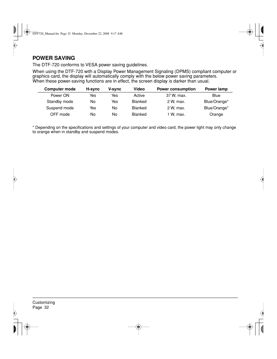 Power saving | Wacom DTF-720 User Manual | Page 34 / 60