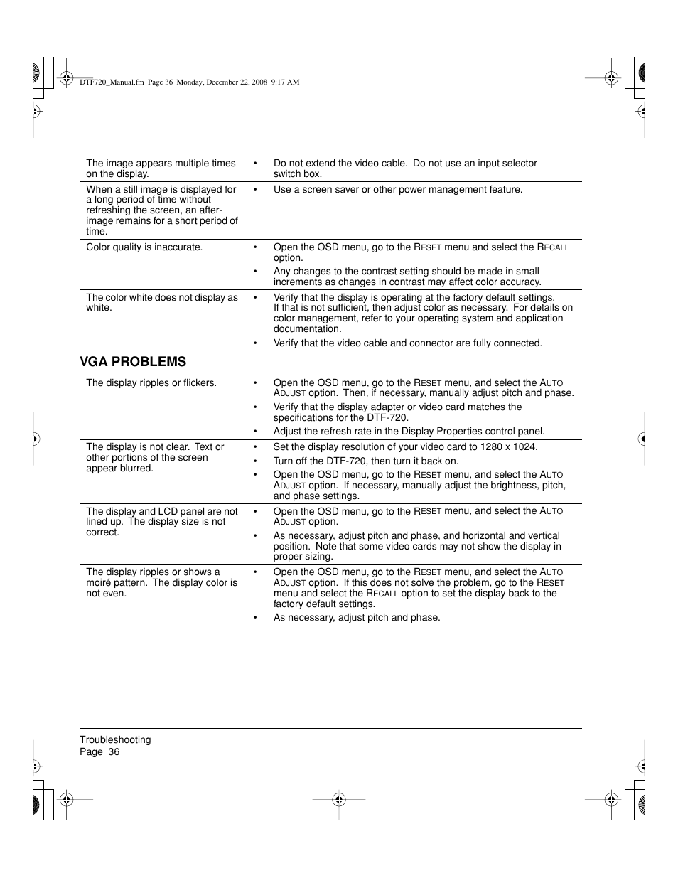 Vga problems | Wacom DTF-720 User Manual | Page 38 / 60