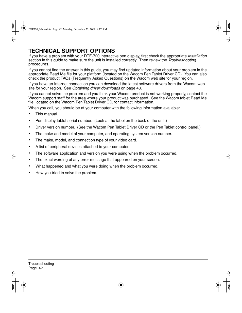 Technical support options | Wacom DTF-720 User Manual | Page 44 / 60