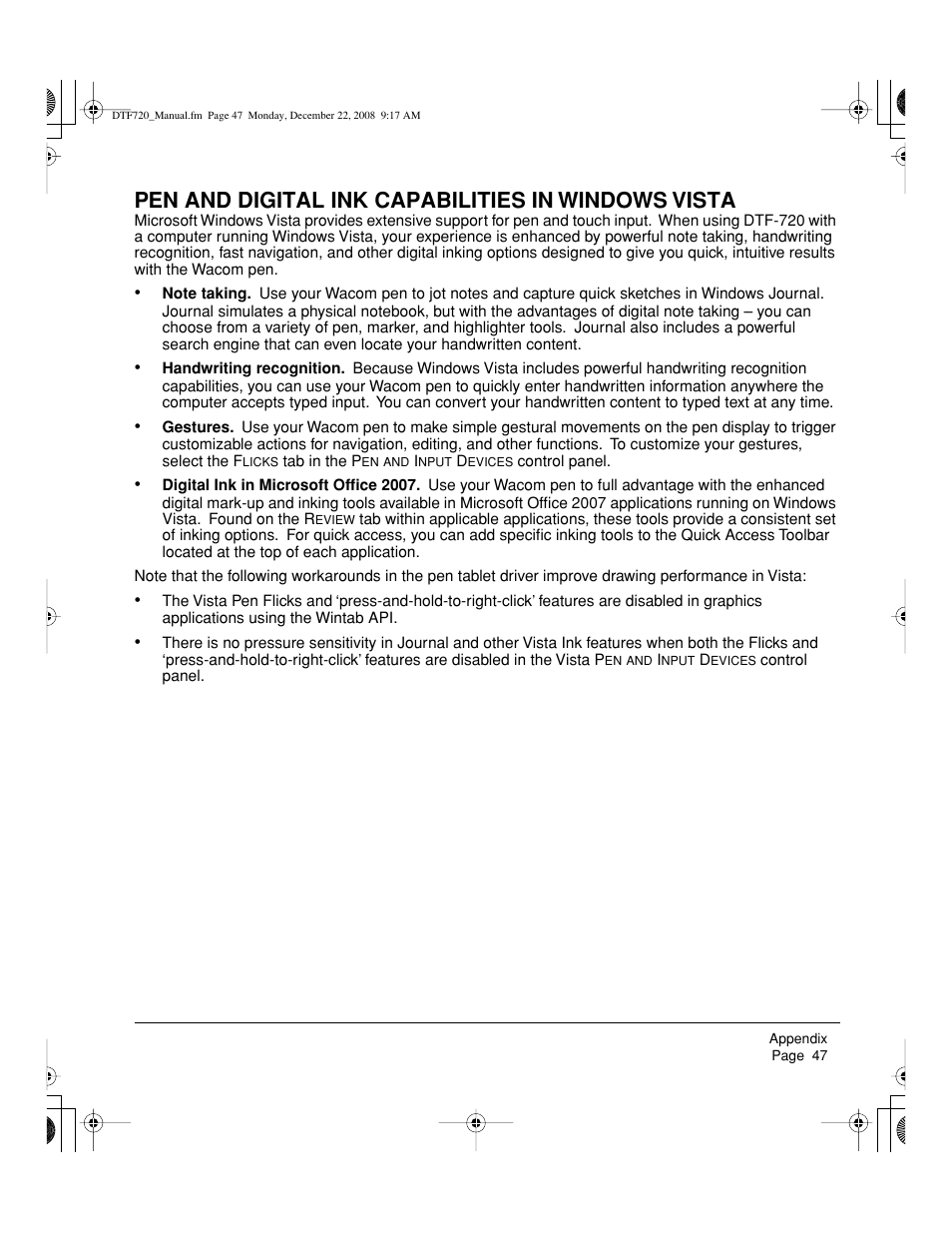 Pen and digital ink capabilities in windows vista | Wacom DTF-720 User Manual | Page 49 / 60