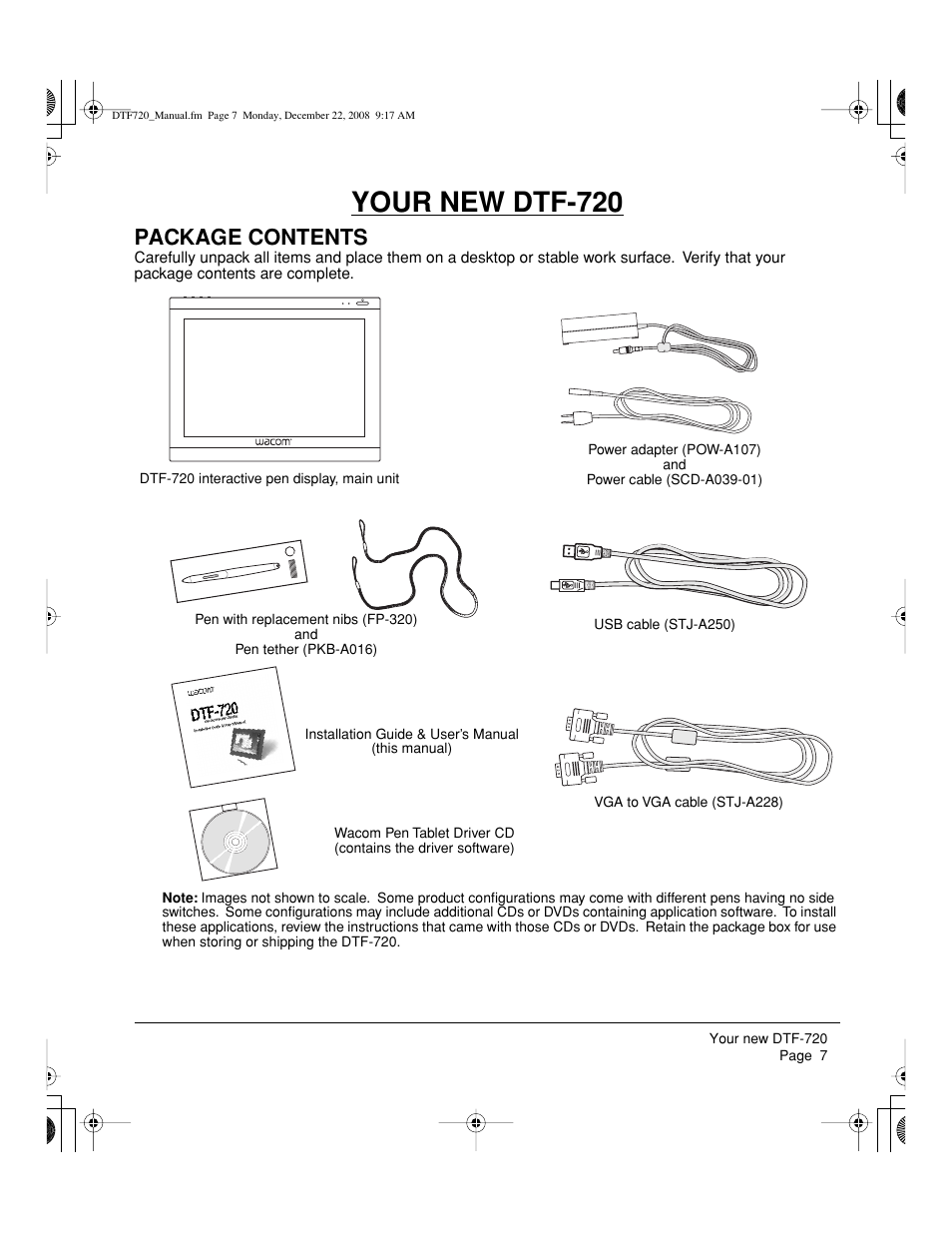 Your new dtf-720, Package contents | Wacom DTF-720 User Manual | Page 9 / 60