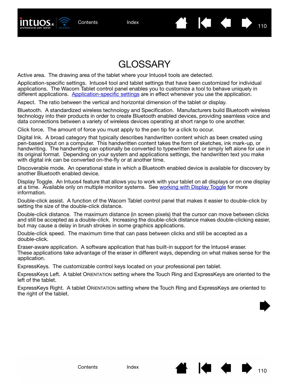 Glossary, Glossary 110, Discoverable | Double-click assist | Wacom INTUOS4 WIRELESS PTK-540WL User Manual | Page 110 / 116