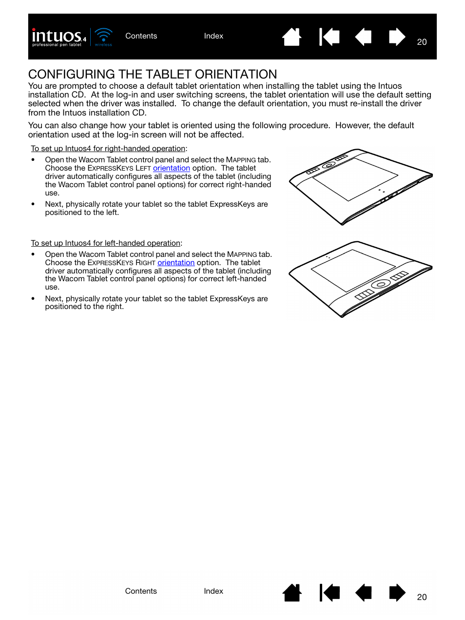 Configuring the tablet orientation | Wacom INTUOS4 WIRELESS PTK-540WL User Manual | Page 20 / 116