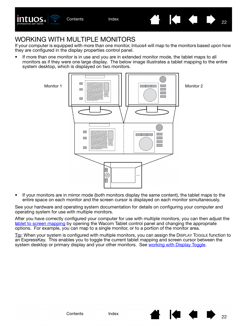 Working with multiple monitors | Wacom INTUOS4 WIRELESS PTK-540WL User Manual | Page 22 / 116