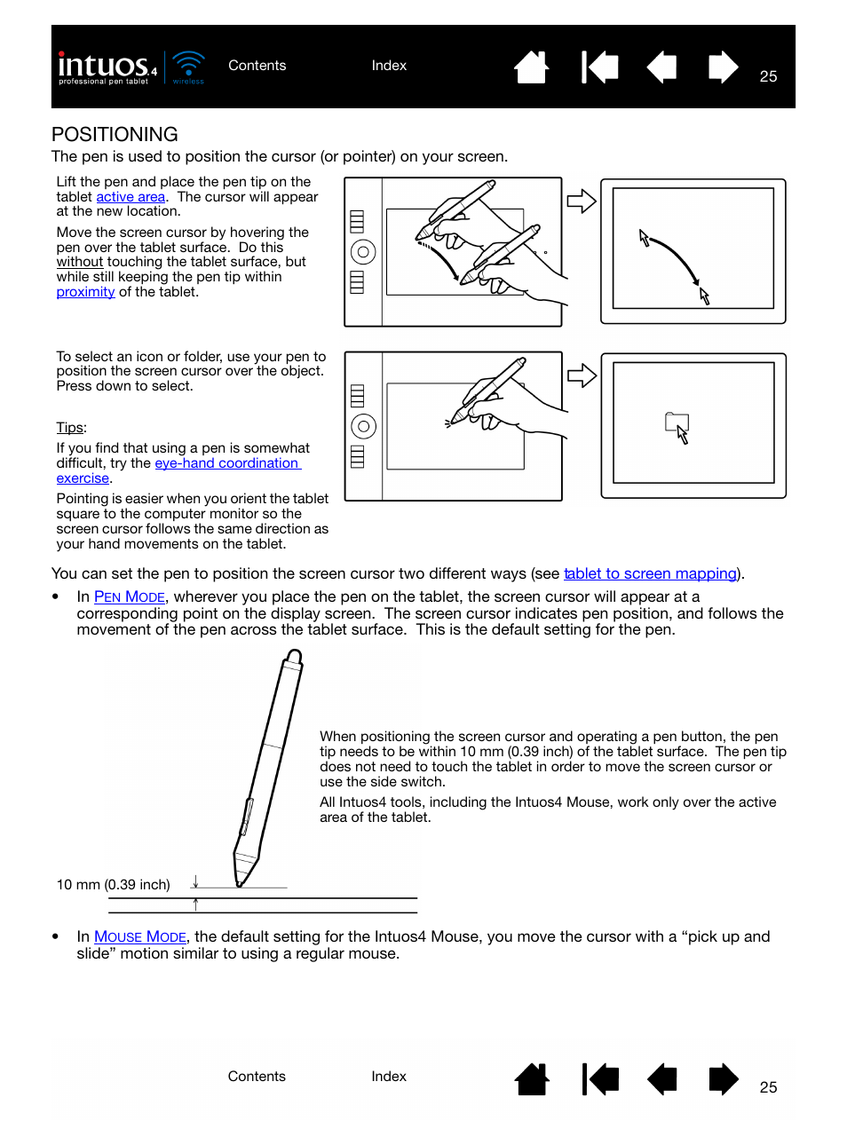 Positioning, Positioning 25 | Wacom INTUOS4 WIRELESS PTK-540WL User Manual | Page 25 / 116