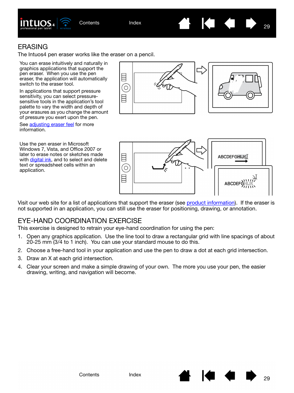 Erasing, Eye-hand coordination exercise, Eraser | Erasing eye-hand coordination exercise, Eye-hand coordination, Exercise | Wacom INTUOS4 WIRELESS PTK-540WL User Manual | Page 29 / 116