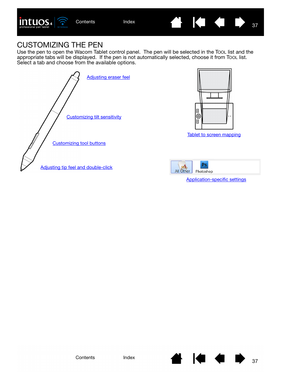 Customizing the pen, Customizing your pen | Wacom INTUOS4 WIRELESS PTK-540WL User Manual | Page 37 / 116