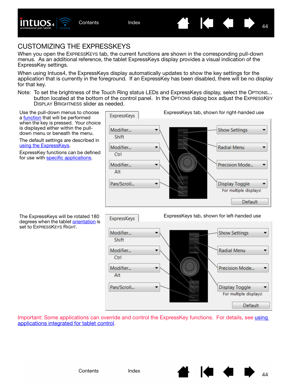 Customizing the expresskeys | Wacom INTUOS4 WIRELESS PTK-540WL User Manual | Page 44 / 116