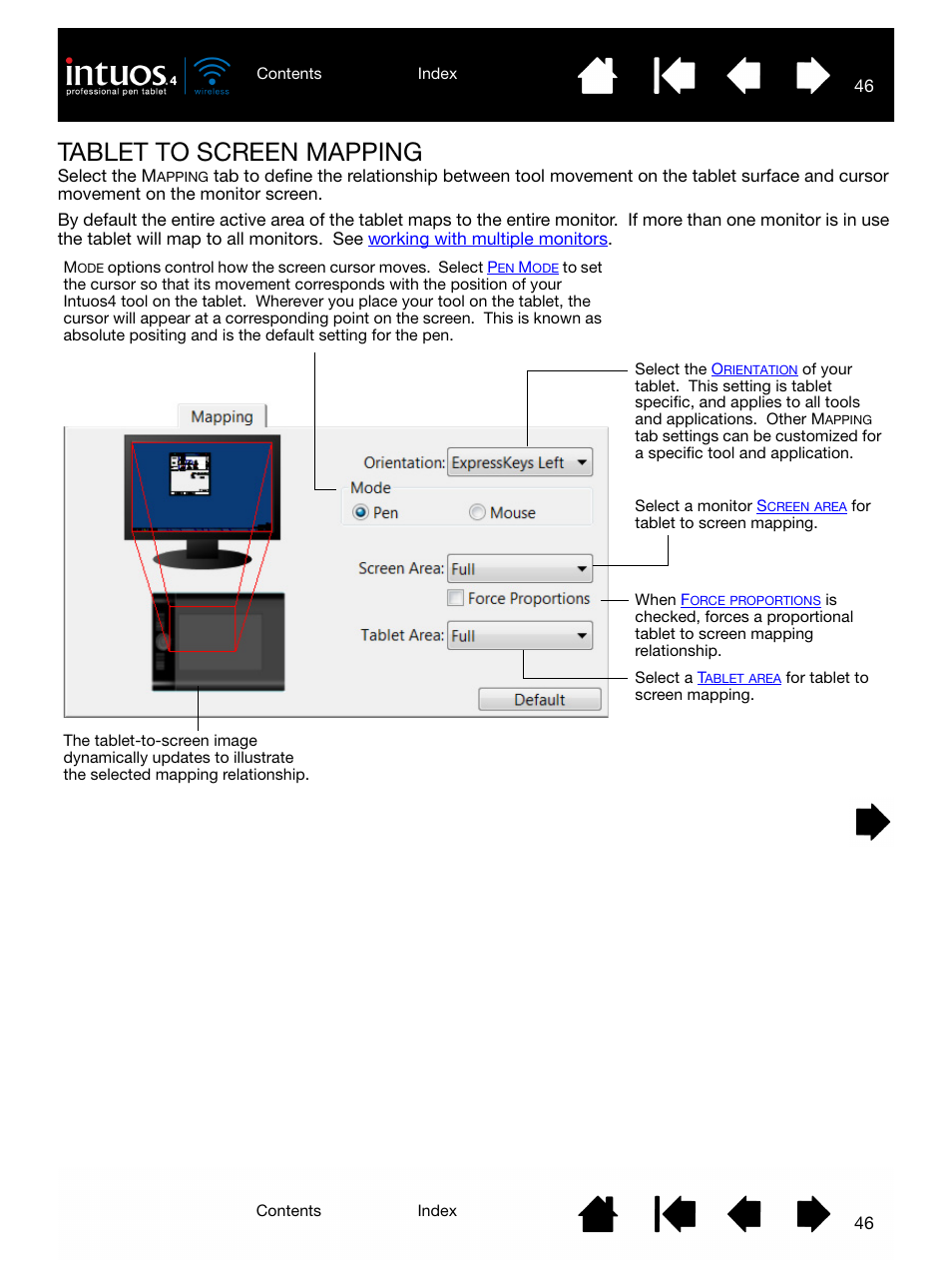 Tablet to screen mapping, Setting the, Tablet to screen | Mapping | Wacom INTUOS4 WIRELESS PTK-540WL User Manual | Page 46 / 116