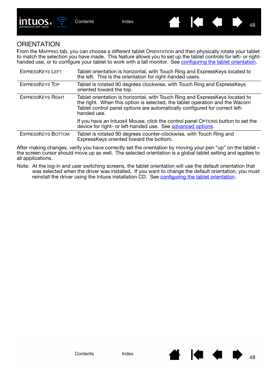 Orientation, Orientation 48, Rientation | Wacom INTUOS4 WIRELESS PTK-540WL User Manual | Page 48 / 116