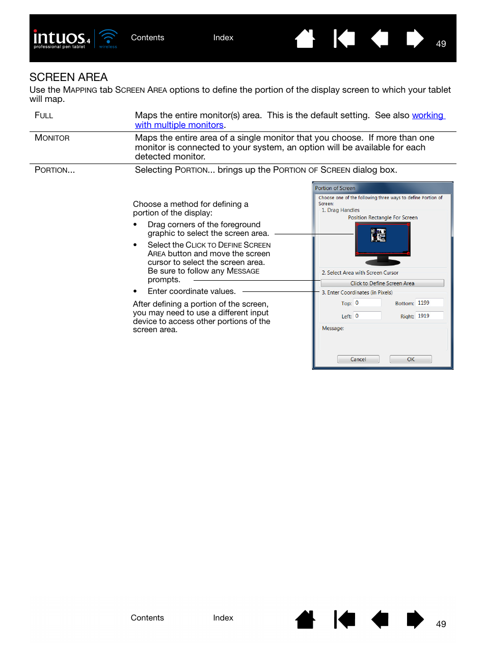 Screen area, Creen, Area | Wacom INTUOS4 WIRELESS PTK-540WL User Manual | Page 49 / 116