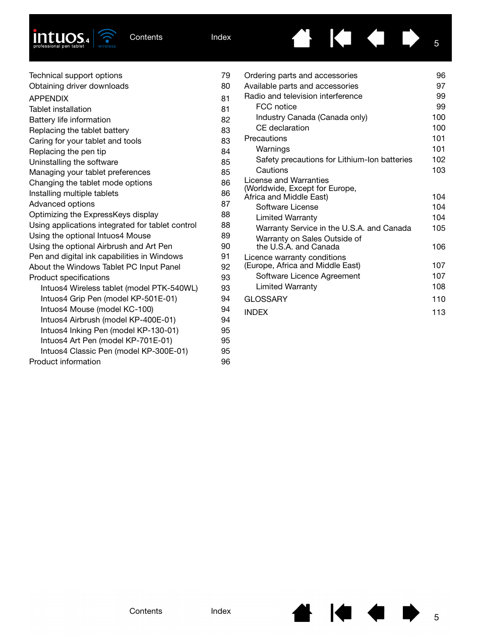 Wacom INTUOS4 WIRELESS PTK-540WL User Manual | Page 5 / 116