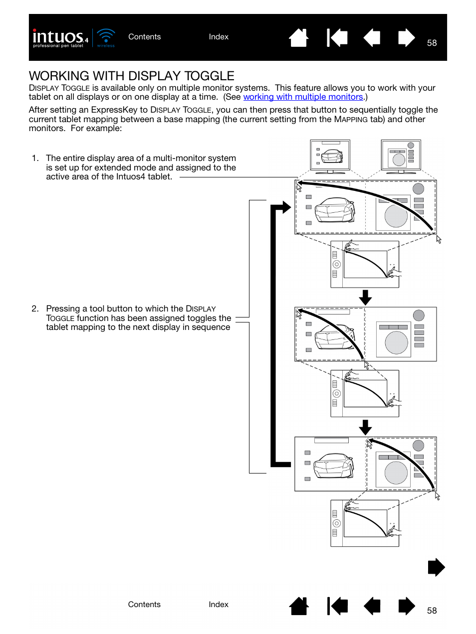Working with display toggle | Wacom INTUOS4 WIRELESS PTK-540WL User Manual | Page 58 / 116